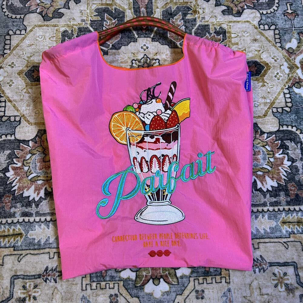 Ball And Chain Parfait Tote Eco Bag Pink Embroidered Sundae Colorful Handbag